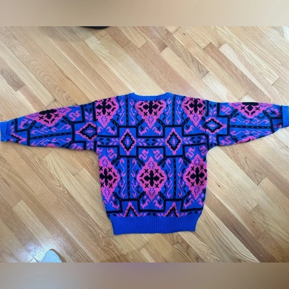Vtg Colorful Sweater Geometric Knit Ski Sz M Colorblock 80’s Grunge Art Cosby 3D - Picture 4 of 5